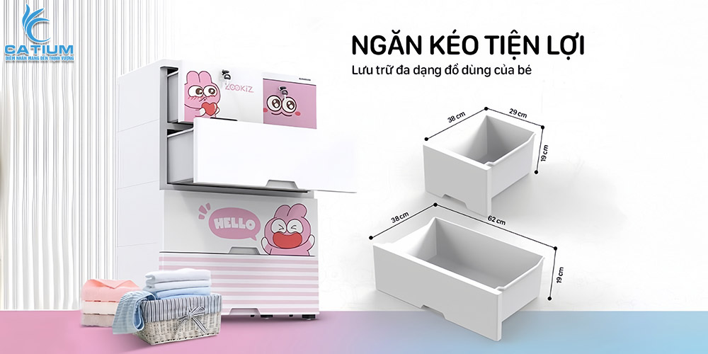 Thiết kế ngăn kéo tủ đôi trẻ em 5 ngăn KS-CA688G5