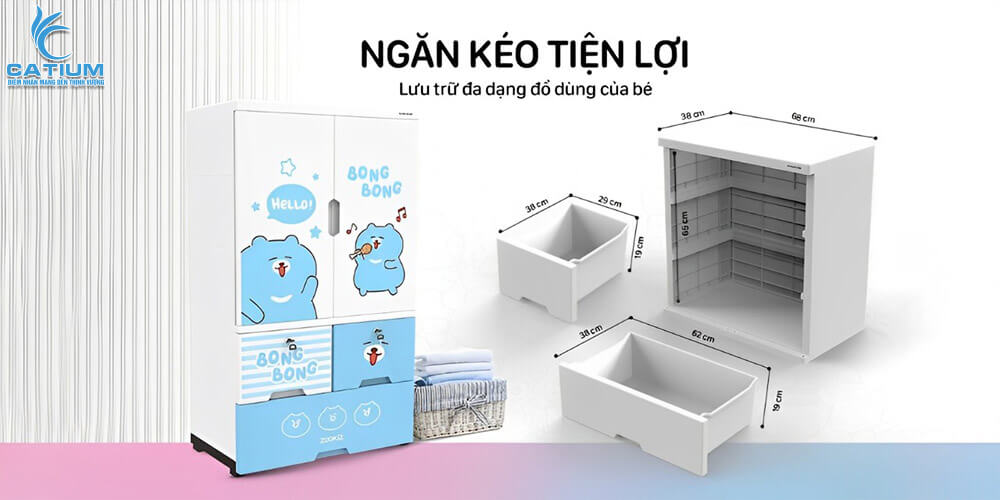 Thiết kế ngăn kéo tủ trẻ em 2 cánh 3 ngăn KS-CA1177B3