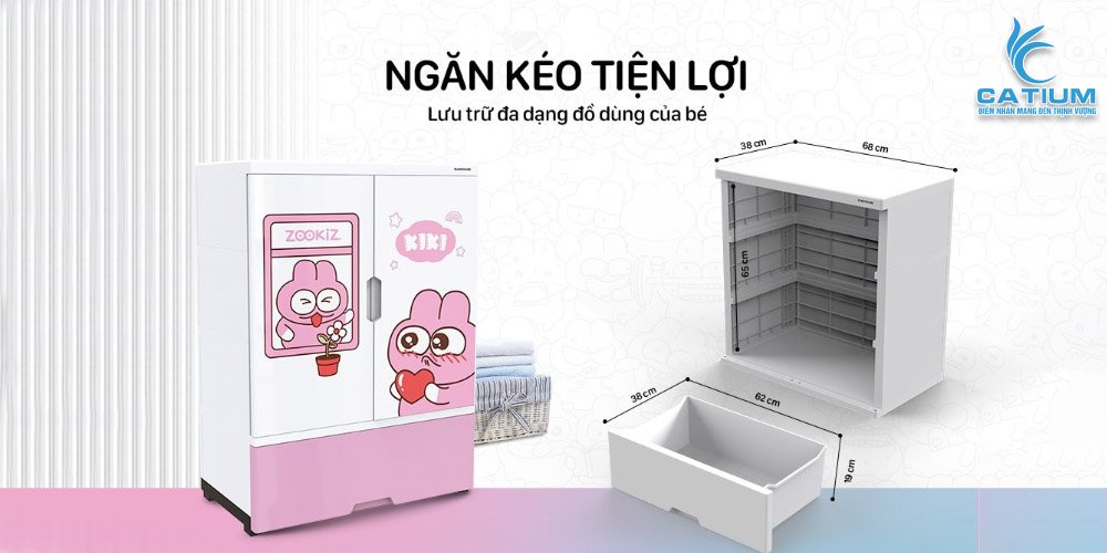 Thiết kế ngăn kéo tủ trẻ em 2 cánh 1 ngăn KS-CA950G1