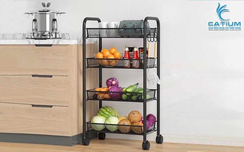 Xe đẩy nhà bếp 4 tầng chất liệu thép sơn tĩnh điện chắc chắn