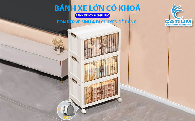 Tủ nhựa 3 tầng đa năng có bánh xe