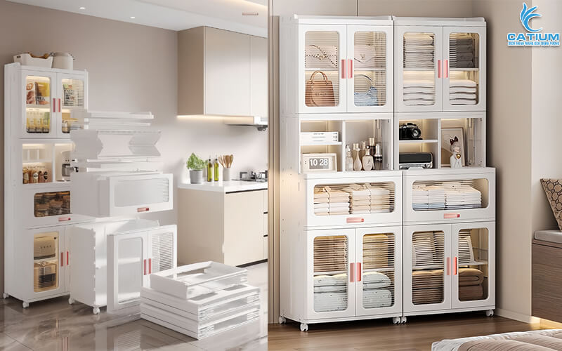 Tủ nhựa nhà bếp 4 tầng gấp gọn