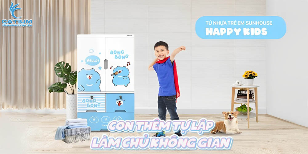 Tủ nhựa trẻ em 2 cánh 3 ngăn Sunhouse KS-CA1177B3