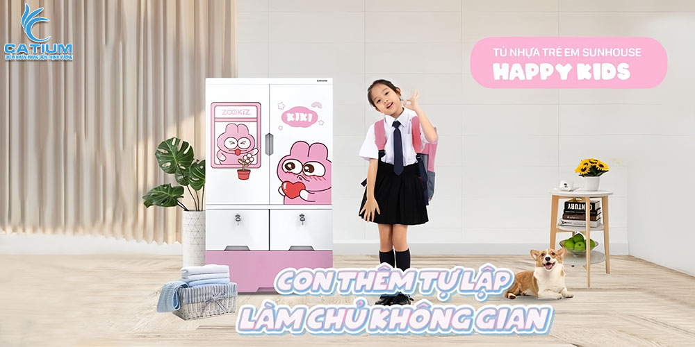 Tủ nhựa trẻ em 2 cánh 3 ngăn Sunhouse KS-CA1177G3