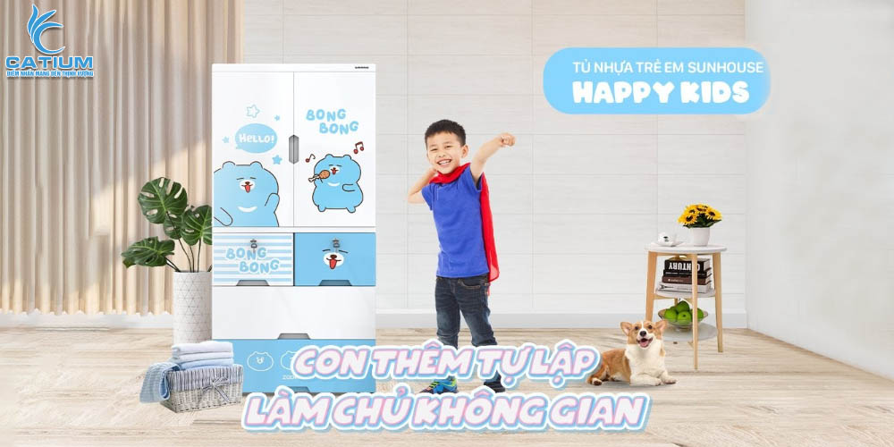 Tủ nhựa trẻ em 2 cánh 4 ngăn Sunhouse KS-CA1400B4