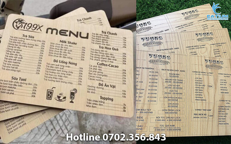 Bảng menu bằng gỗ khắc laser