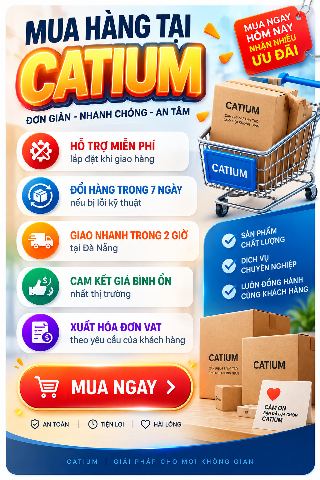 Copyright Công ty TNHH Thương Mại Dịch Vụ Và Sản Xuất Catium. GPDKKD: 0402156039 do SỞ KẾ HOẠCH VÀ ĐẦU TƯ THÀNH PHỐ ĐÀ NẴNG cấp ngày 03/07/2022