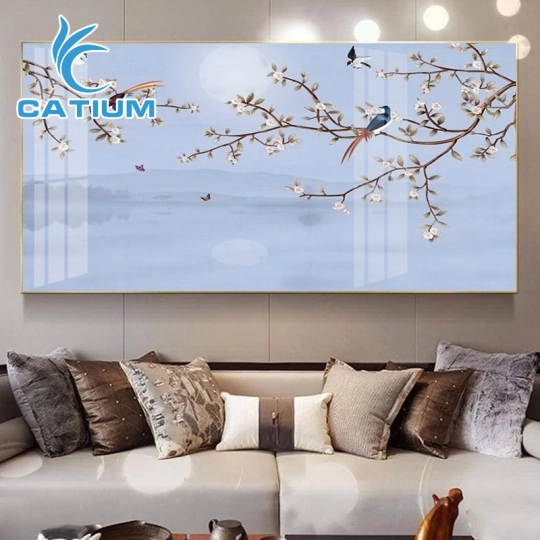 Tranh Nghệ Thuật Hoa Trắng Và Chim Nhỏ