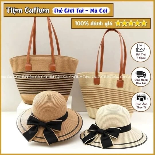 Túi Cói Sọc Chỉ Lớn