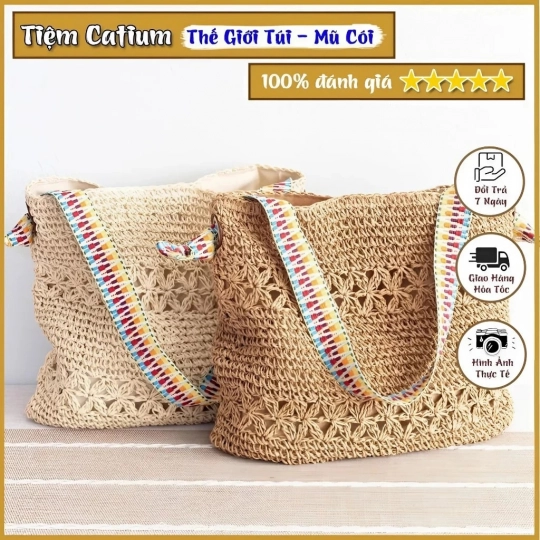 Túi Cói Quai Thổ Cẩm