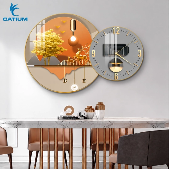 Tranh Đồng Hồ Tròn Phong Cảnh Ánh Vàng