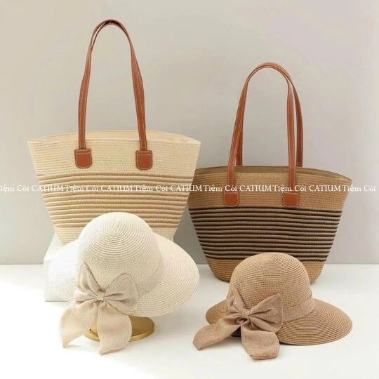 Túi Cói Sọc Chỉ Lớn