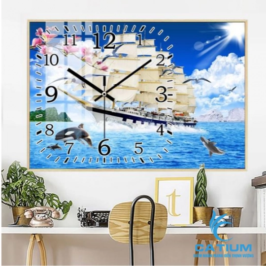 Tranh Đồng Hồ Tráng Gương Thuận Buồm Xuôi Gió
