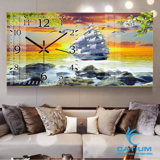 Tranh Đồng Hồ Tráng Gương Thuận Buồm Xuôi Gió