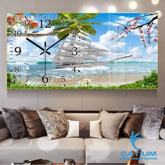 Tranh Đồng Hồ Tráng Gương Thuận Buồm Xuôi Gió