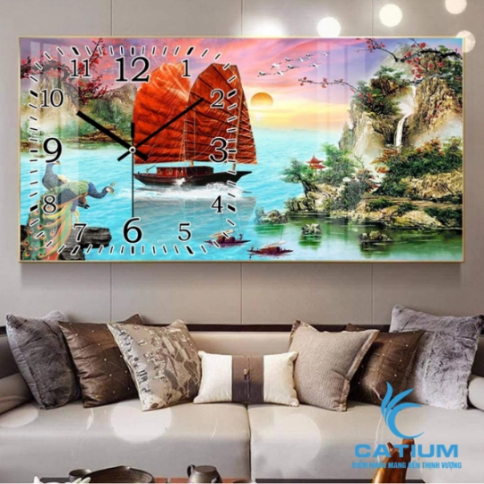 Tranh Đồng Hồ Tráng Gương Thuận Buồm Xuôi Gió