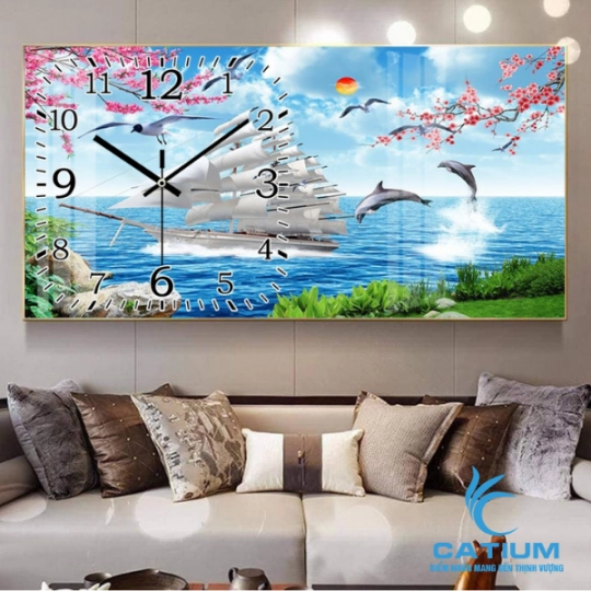 Tranh Đồng Hồ Tráng Gương Thuận Buồm Xuôi Gió