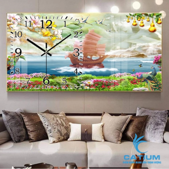 Tranh Đồng Hồ Tráng Gương Thuận Buồm Xuôi Gió