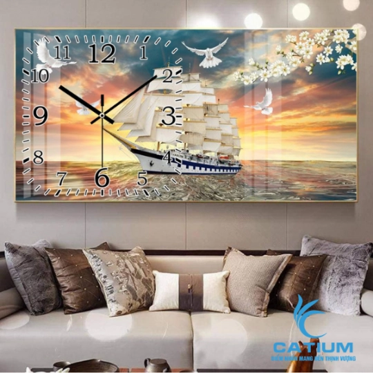 Tranh Đồng Hồ Tráng Gương Thuận Buồm Xuôi Gió