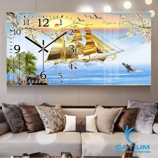 Tranh Đồng Hồ Tráng Gương Thuận Buồm Xuôi Gió
