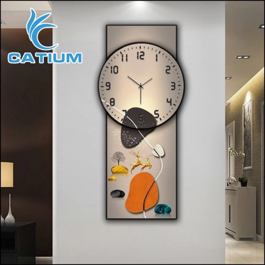 Tranh Đồng Hồ Treo Tường Hiện Đại Họa Tiết Hươu