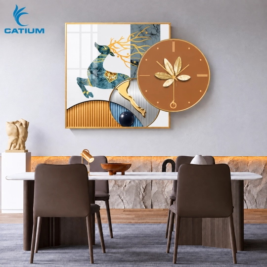 Tranh Đồng Hồ Hươu Nghệ Thuật