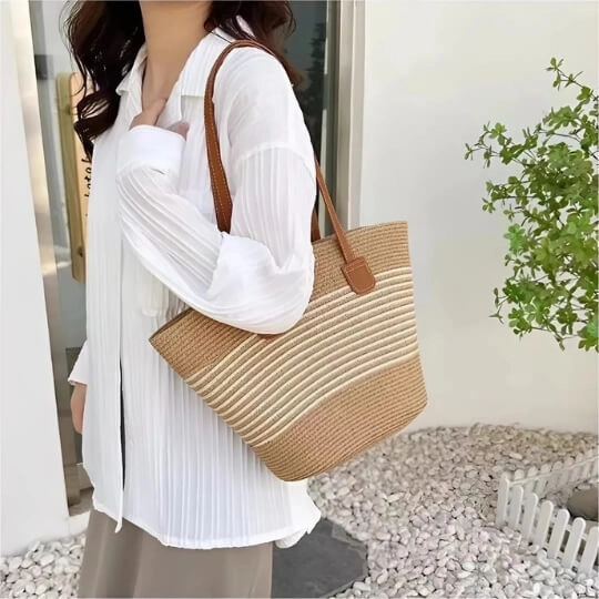 Túi Cói Sọc Chỉ Lớn