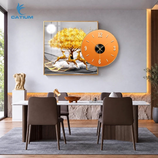 Tranh Đồng Hồ Tráng Gương Cây Vàng
