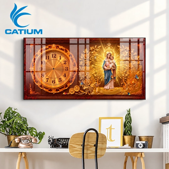 Tranh Đồng Hồ Mạ Vàng Công Giáo Dạng Ngang