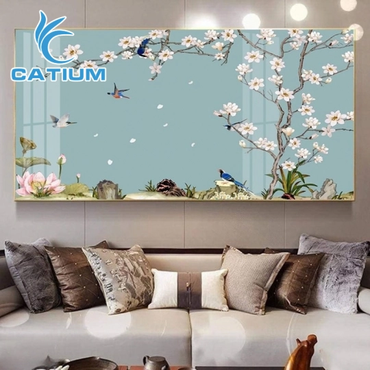 Tranh Nghệ Thuật Hoa Trắng Và Chim Nhỏ