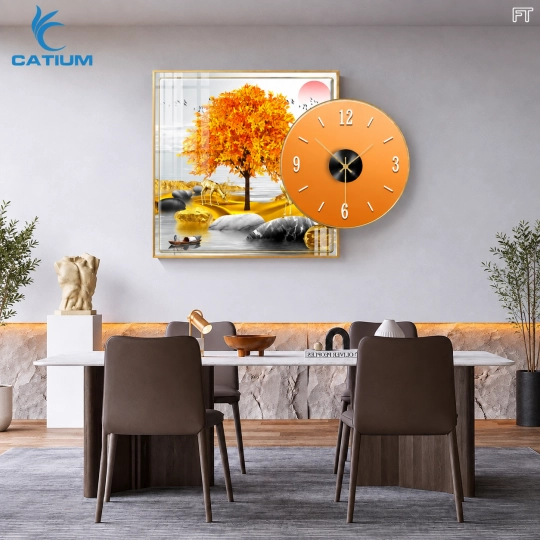 Tranh Đồng Hồ Tráng Gương Cây Vàng