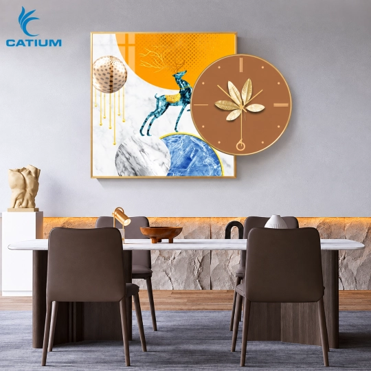 Tranh Đồng Hồ Hươu Nghệ Thuật