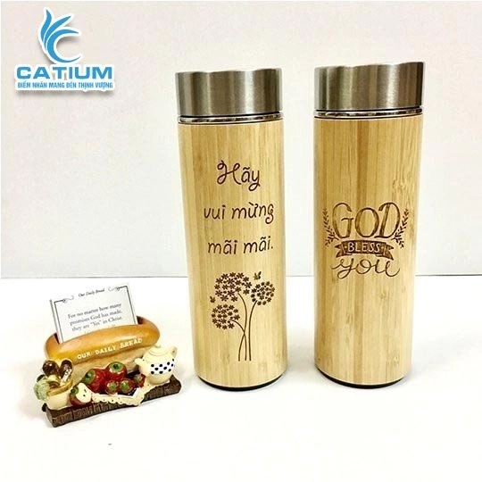 Bình Giữ Nhiệt Chất Liệu Gỗ Tre Khắc Tên Theo Yêu Cầu