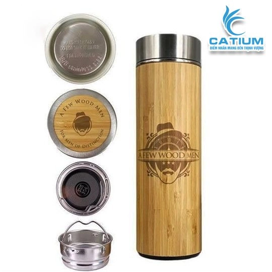 Bình Giữ Nhiệt Chất Liệu Gỗ Tre Khắc Tên Theo Yêu Cầu