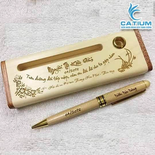 Combo Hộp Bút Gỗ Khắc Tên