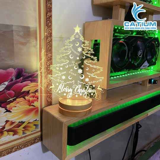 Đèn Led Trang Trí 3D Cây Thông Noel Khắc Theo Yêu Cầu 