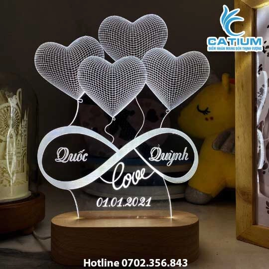 Đèn Led 3D Valentine Đế Oval