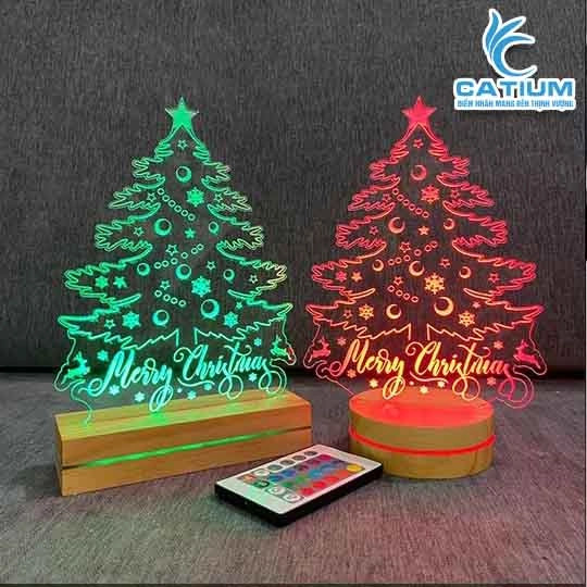 Đèn Led Trang Trí 3D Cây Thông Noel Khắc Theo Yêu Cầu 