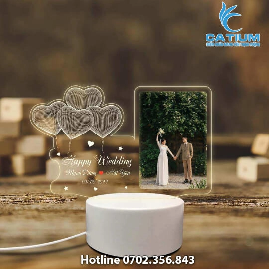 Đèn Ngủ Led 3D Gỗ Đế Tròn In Hình