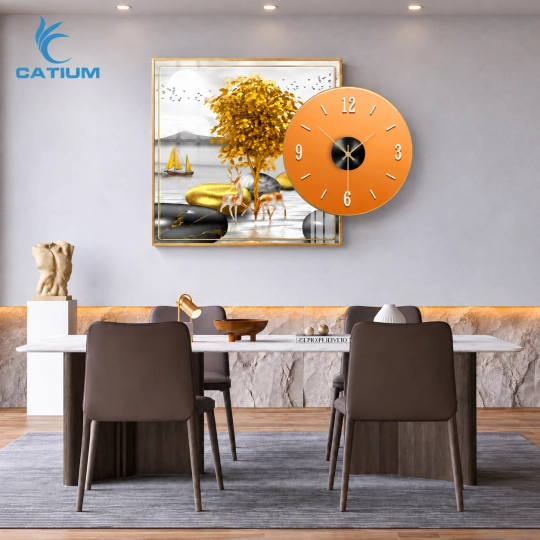 Tranh Đồng Hồ Tráng Gương Cây Vàng