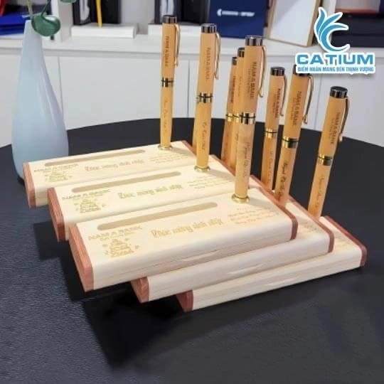 Combo Hộp Bút Gỗ Khắc Tên