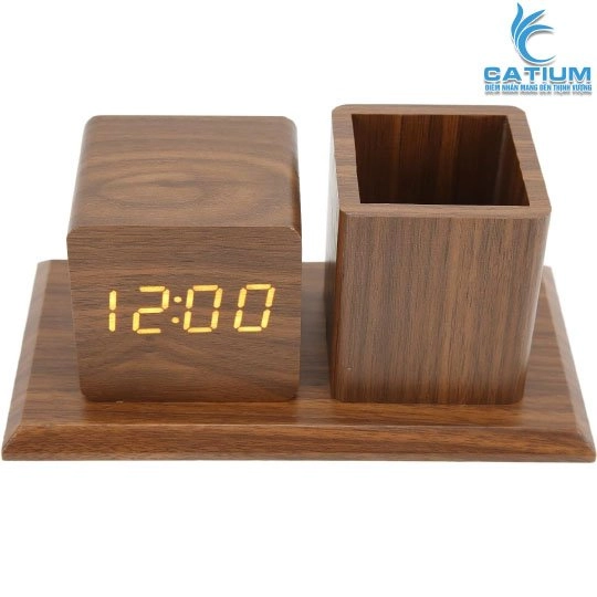 Hộp Bút Để Bàn Kèm Đồng Hồ Điện Tử