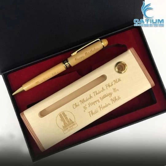 Combo Hộp Bút Gỗ Khắc Tên