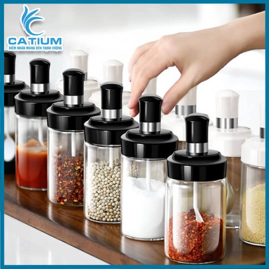 Hũ Đựng Gia Vị Thủy Tinh Kèm Thìa