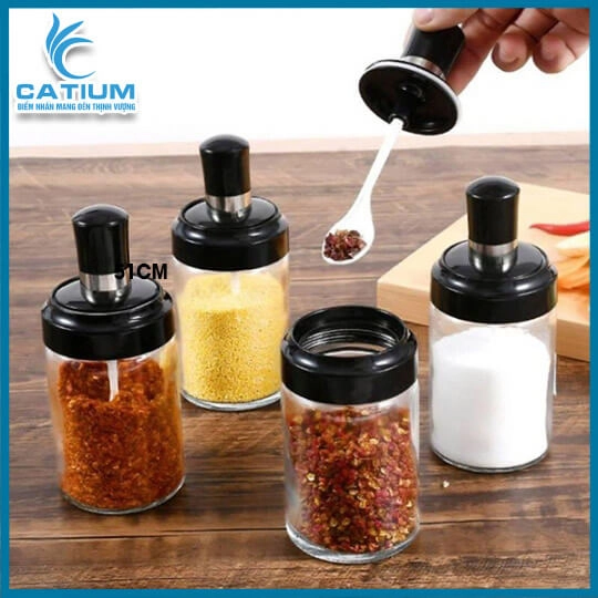 Hũ Đựng Gia Vị Thủy Tinh Kèm Thìa
