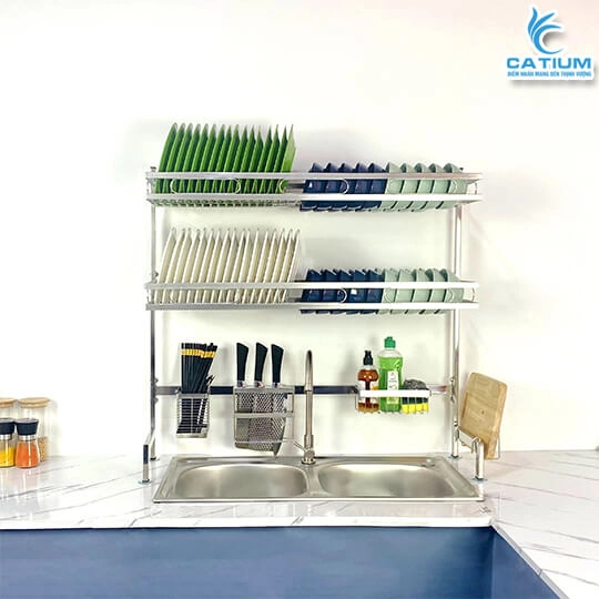 kệ Úp Chén Đĩa Inox 201 Đặt Trên Bồn Rửa