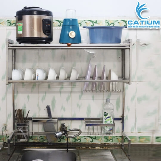 Kệ Chén Inox 304 Trên Bồn Rửa Có Nắp Đậy