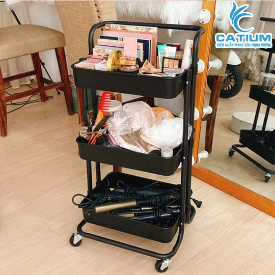 Kệ Để Đồ 3 Tầng Đa Năng Có Bánh Xe 43cm