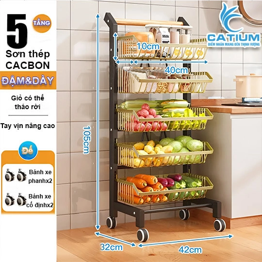 Kệ Nhà Bếp 5 Tầng Có Bánh Xe