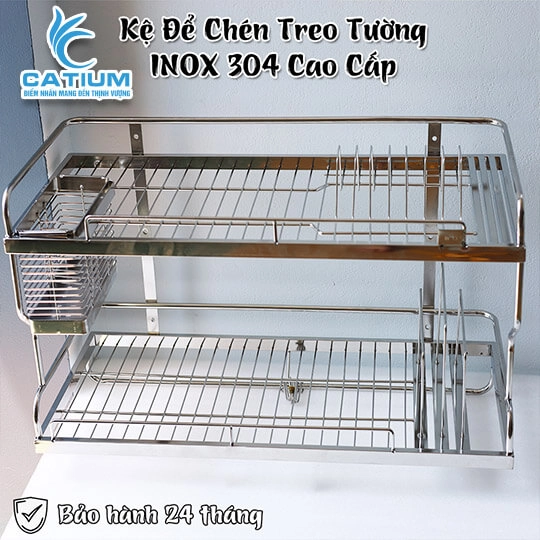 Kệ Chén Inox 304 2 Tầng Treo Tường
